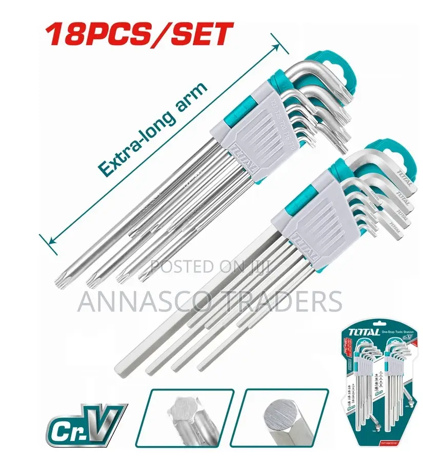 Total 18 PCS Hex Key and Torx Key Set