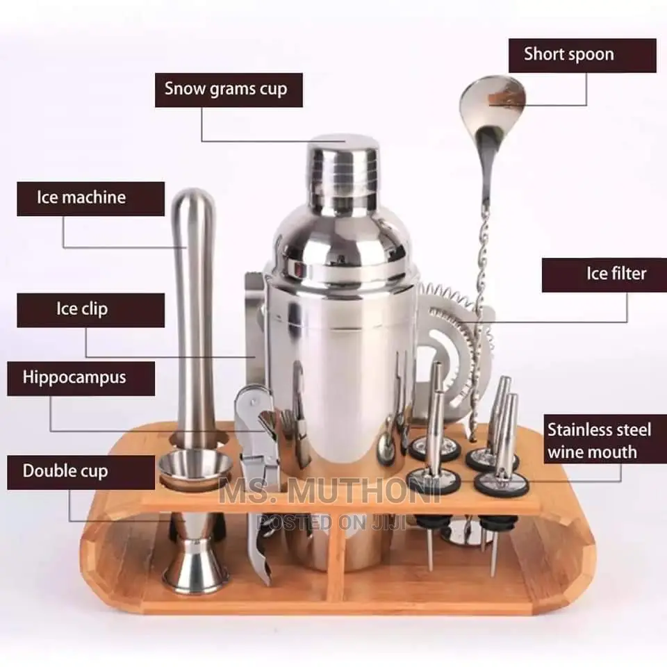 *Cocktail Shaker Bartender Kit With Stylish Wooden Stand