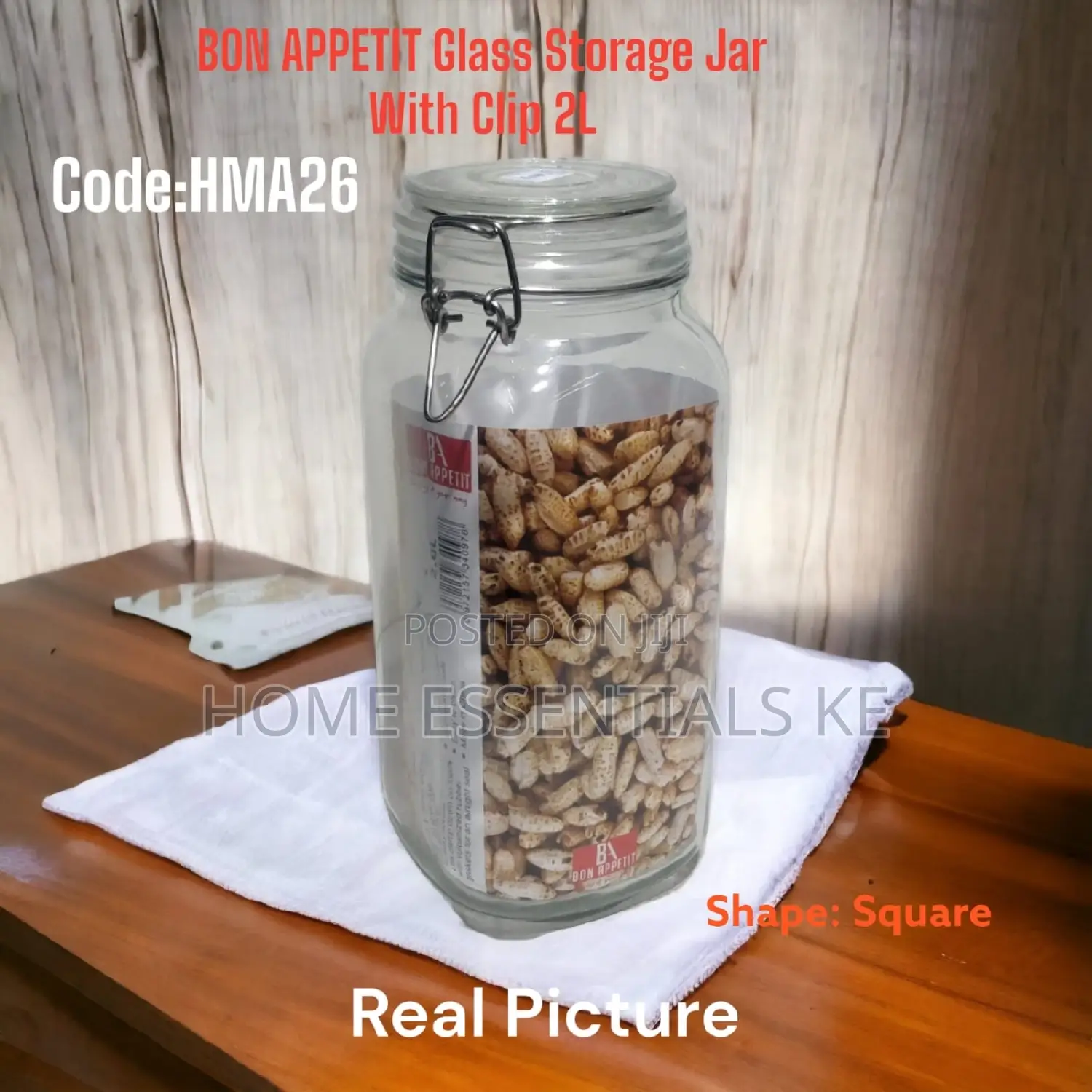 Bon Appetit Glass Storage Jar With Clip Square 2ltrs