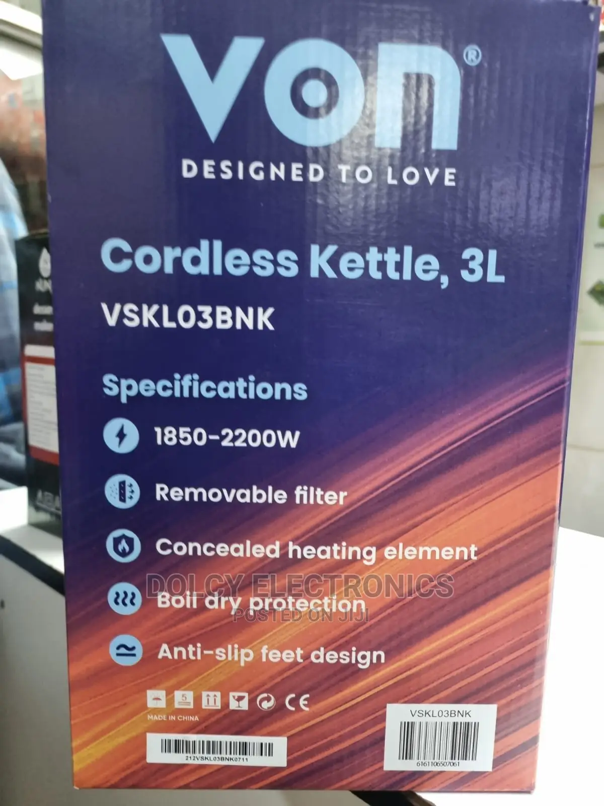 Von VSKL03BNK 3L Cordless Kettle