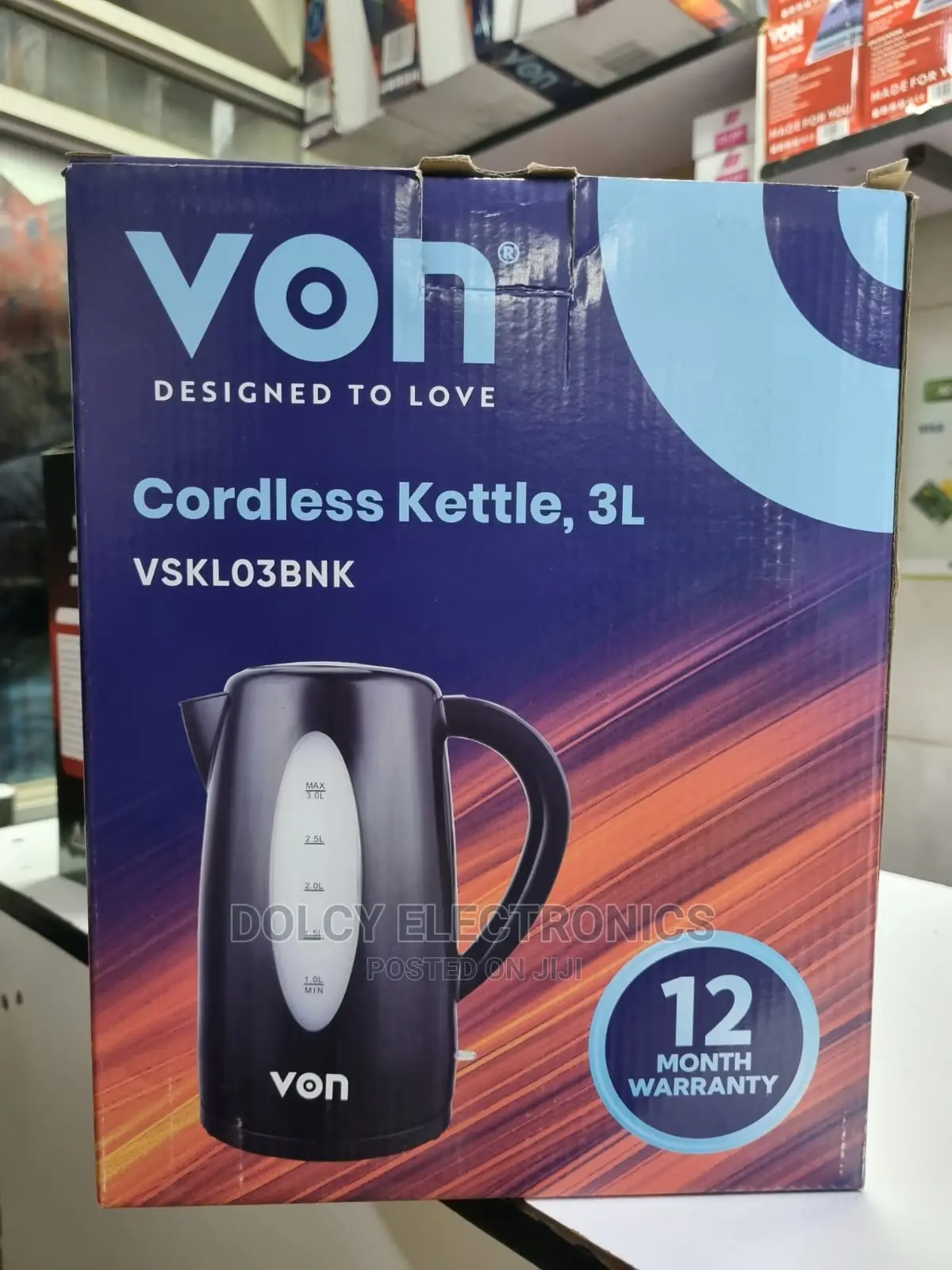 Von VSKL03BNK 3L Cordless Kettle
