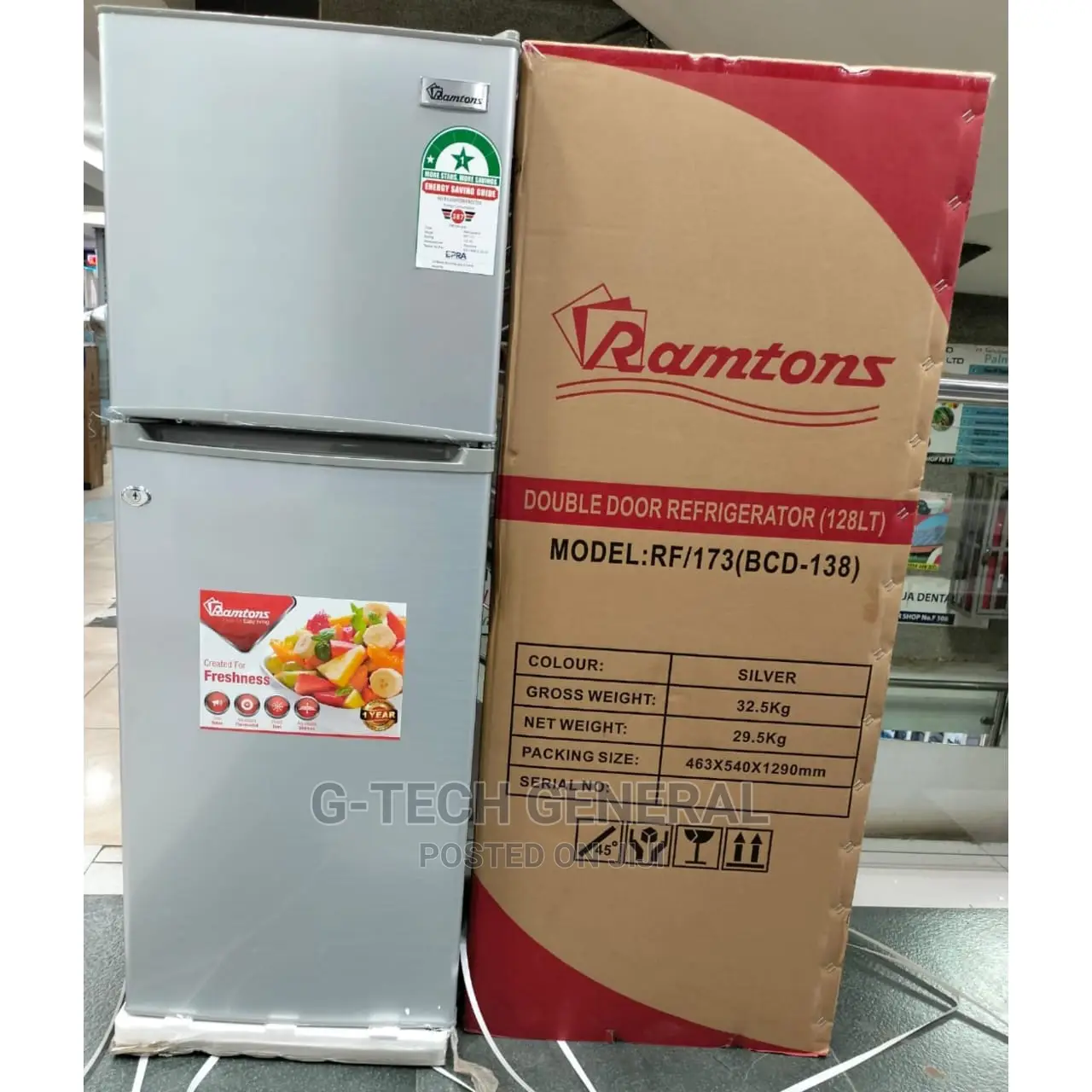 Ramtons RF/173 Double Door Direct Cool Refrigerator -Silver