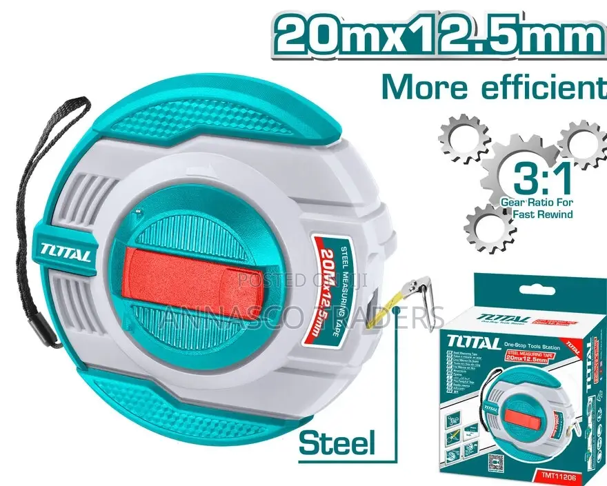 Total TMT11206 Steel Measuring Tape 3:1 Gear
