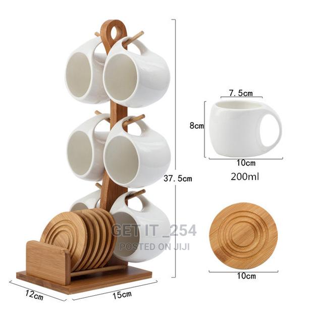 *Fashion Ceramic 6 Cups (200ml) With Wooden Bamboo Stand