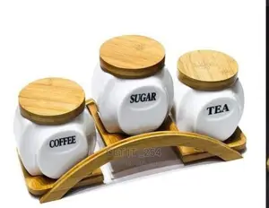Corn Canister Set 
✅Bamboo
✅Ceramic 
✅Tea Sugar Coffee 
-