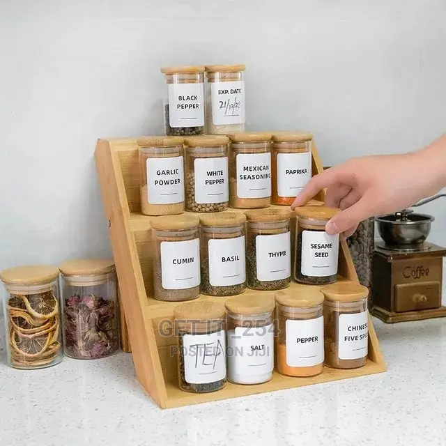 12pcs Airtight Glass Spice Jars With Bamboo