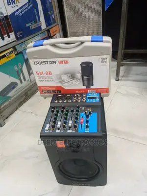 Studio Monitors, Plain Mixer and Studio Microphone