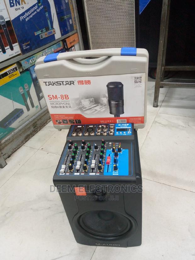 Studio Monitors, Plain Mixer and Studio Microphone