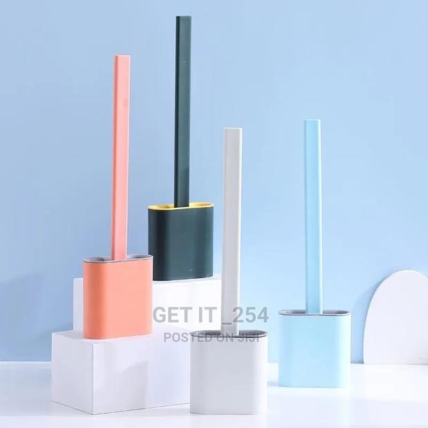 Toilet Brush Water Leak Proof With Base Silicone Wc Flat Hea - main view