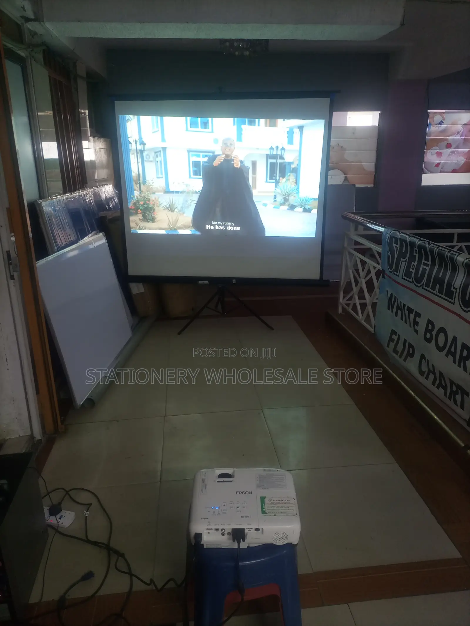 . Projector-and-Tripod Projection Screen 84”X84” for Hire.