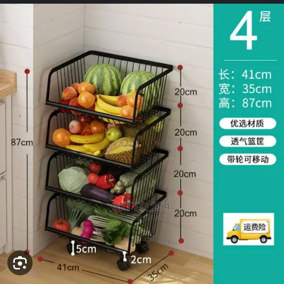 Big Size 4 Layer Metallic Mesh Rack Trolley