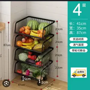 Big Size 4 Layer Metallic Mesh Rack Trolley