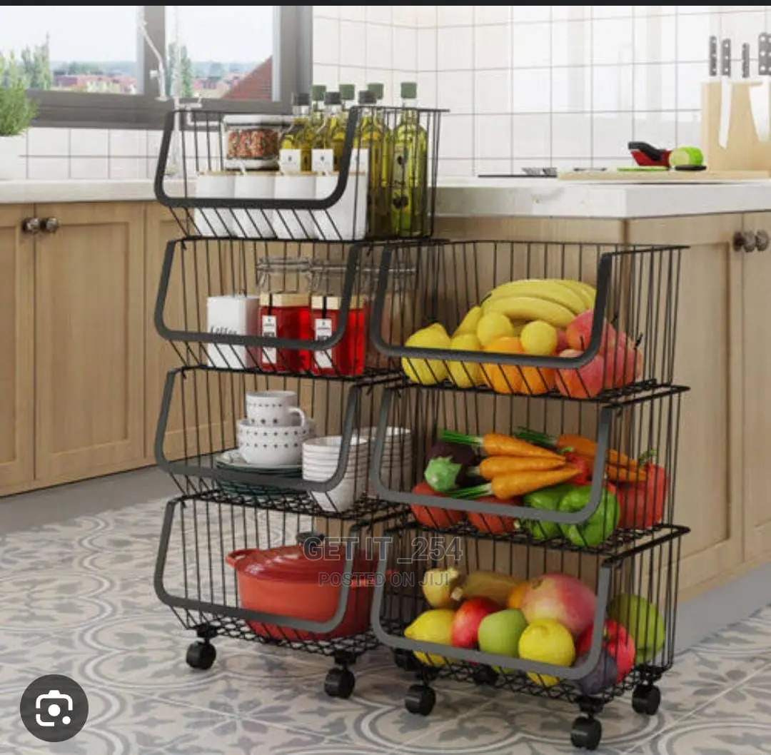 Big Size 4 Layer Metallic Mesh Rack Trolley