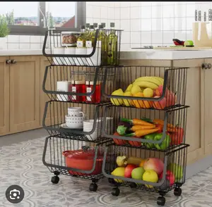 Big Size 4 Layer Metallic Mesh Rack Trolley