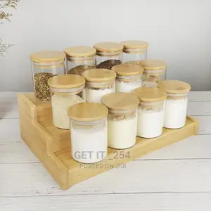 12pcs Glass Spice Jar Set With a Wooden Bamboo Stand
