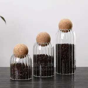 Bar-Shaped Open Ball Cork Transparent Jar With Bamboo Lid