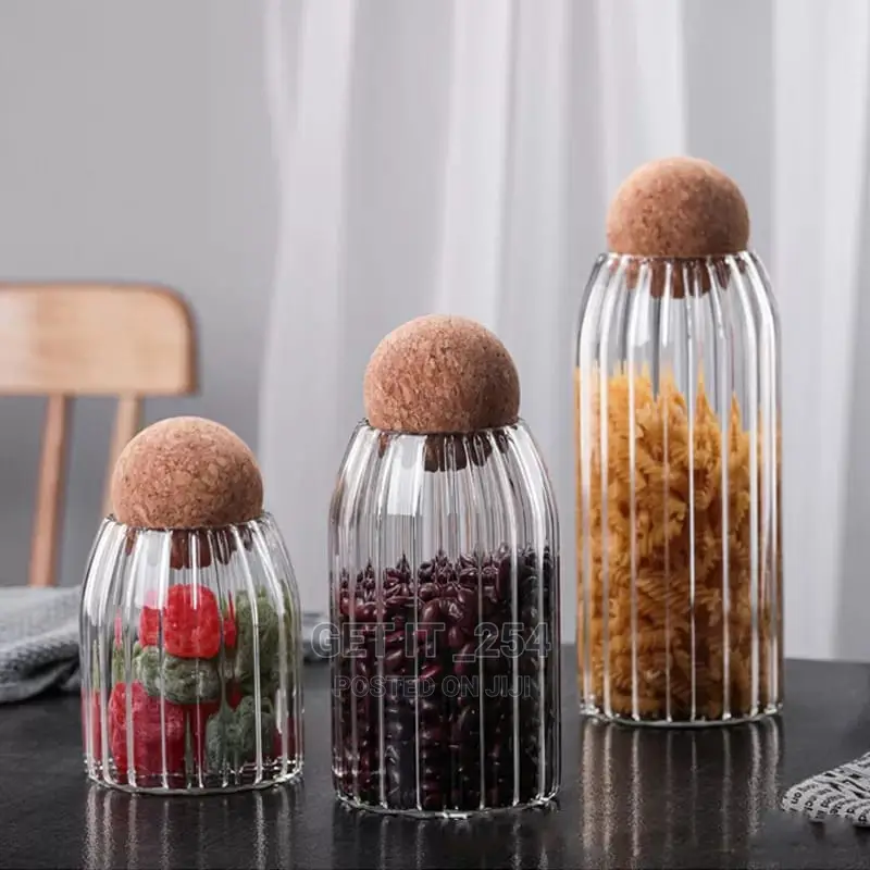 Bar-Shaped Open Ball Cork Transparent Jar With Bamboo Lid