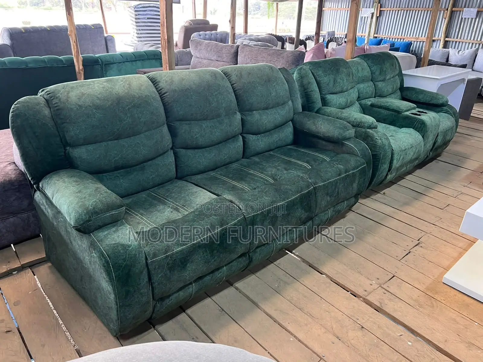 Green 5 Seater Sub-Recliner Sofa