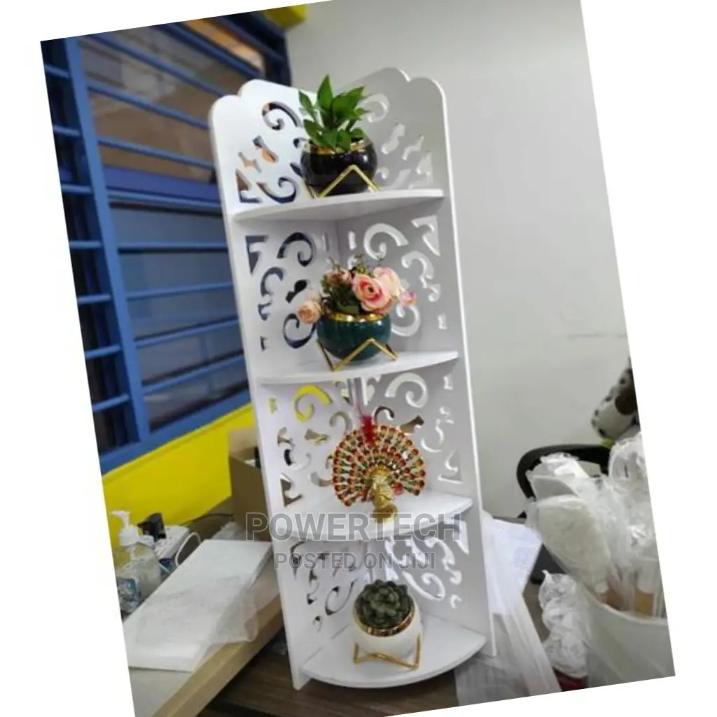 White Triangular 4 Layer Corner Shelf**