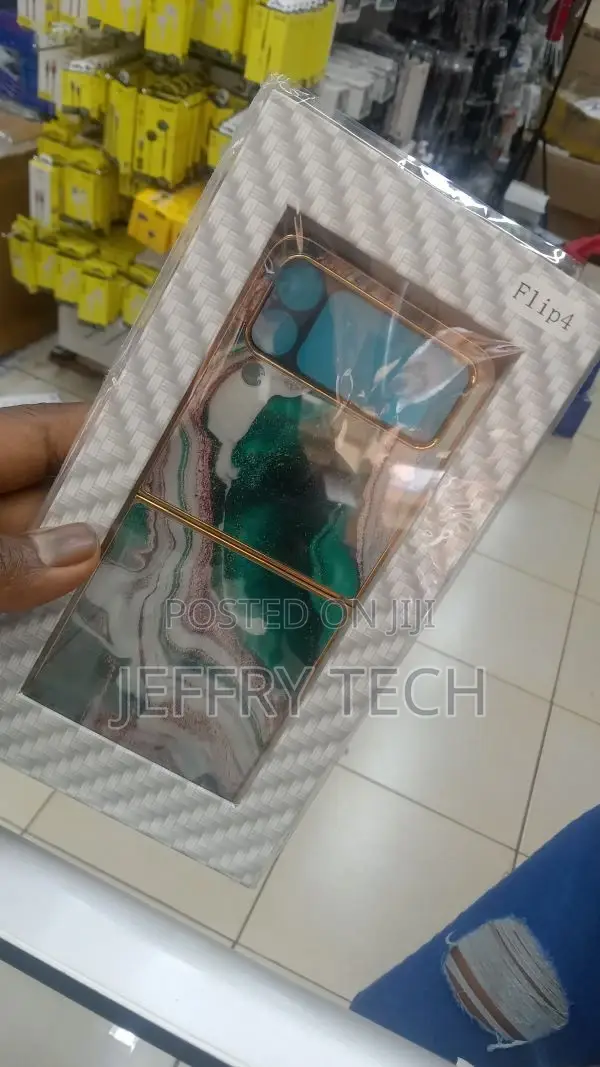 Galaxy Z Flip4 Case Marble Green Leather Phone Protective Co