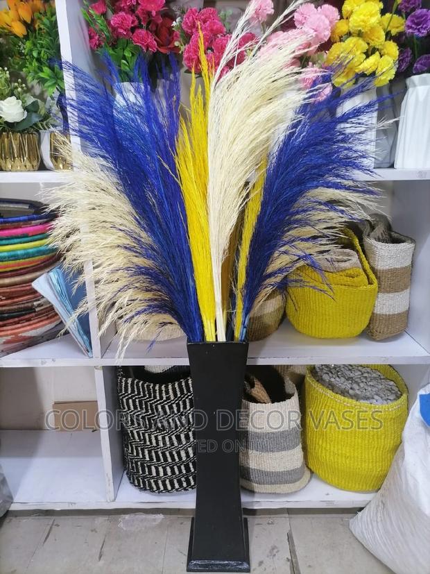Black Wooden Vase With Colorful Pampas Grass