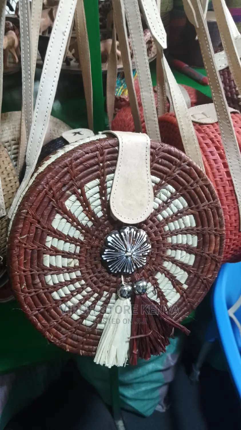 Makongo Round Beach Bag Handmade Circle Woven Bag