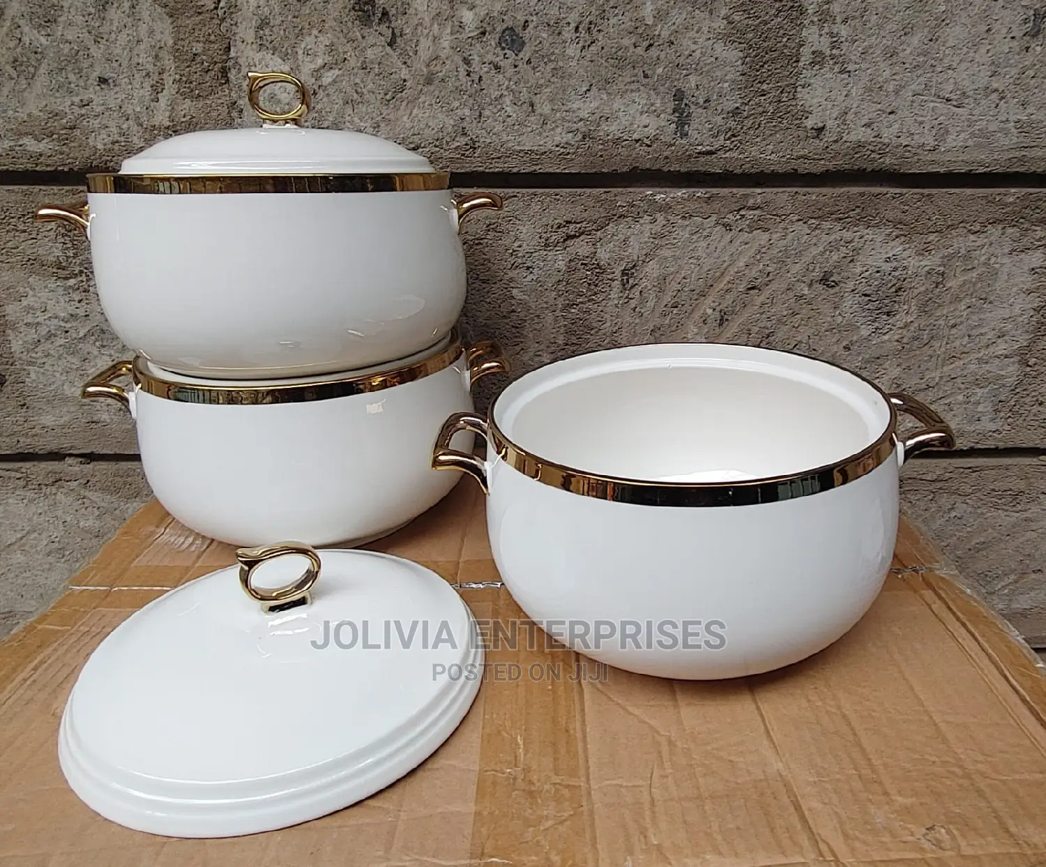 Ceramic Serving Bowls-3pcs 3.5ltr With Gold Finishing