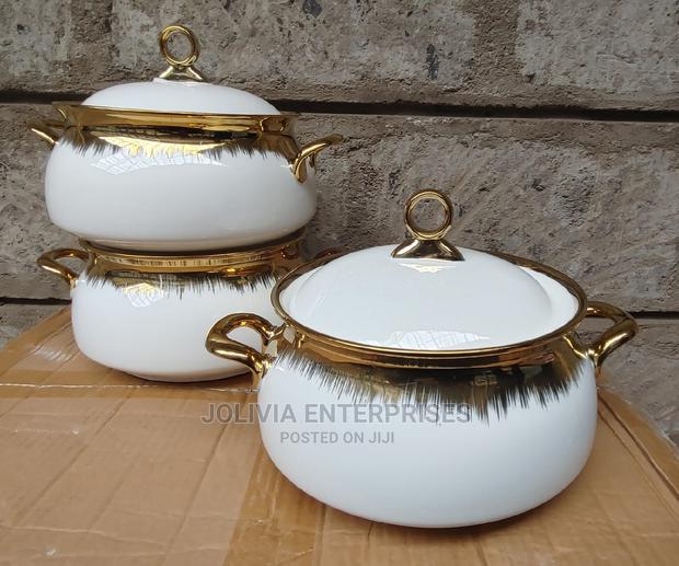 3pcs 3ltr Gold Finishing Ceramic Serving Bolws