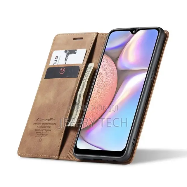 Samsung Galaxy A10s -Brown Leather Wallet Flip Case With Sta