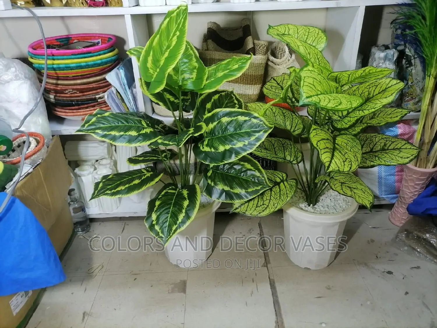 Plant Artificial Offer With Plastic Vase and Pebble Stones