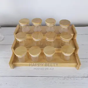 12pcs Glass Spice Jar Set With a Wooden Bamboo Stand