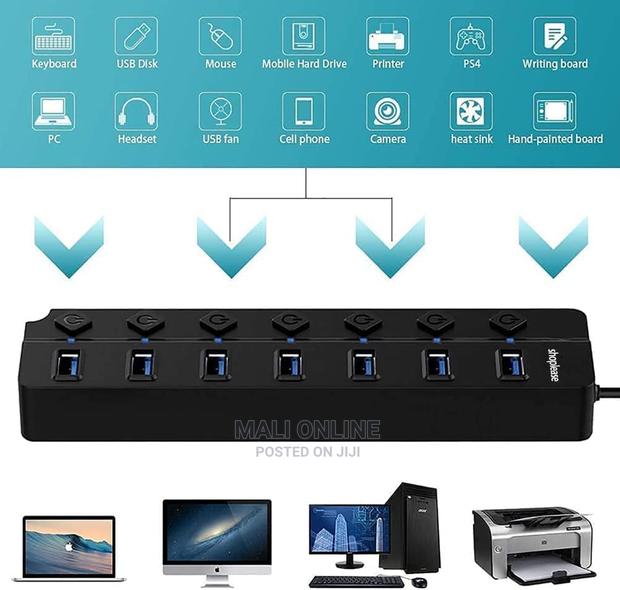 USB 3.0 7 Ports Hub Portable USB Extension Hub for PC Laptop - thumbnail 3