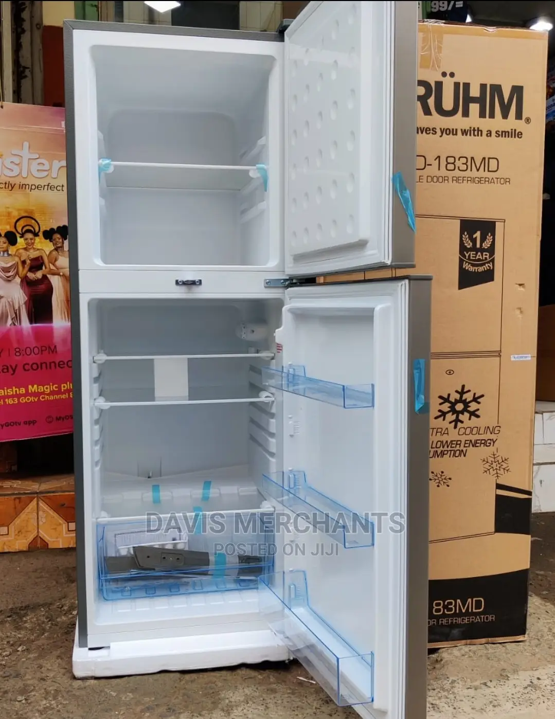 Bruhm 183L Double Doors And 4 Shelves Refrigerator