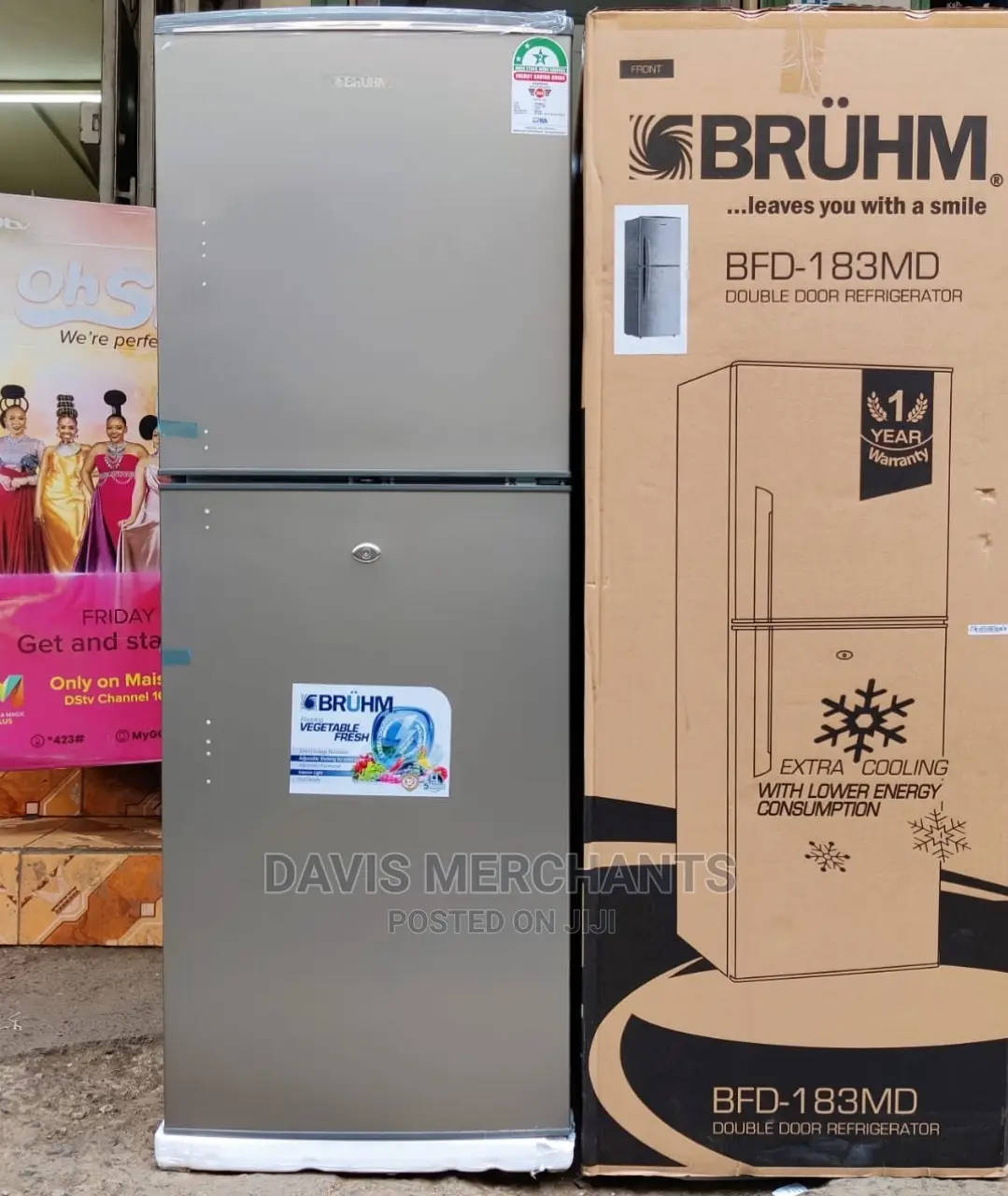 Bruhm 183L Double Doors And 4 Shelves Refrigerator