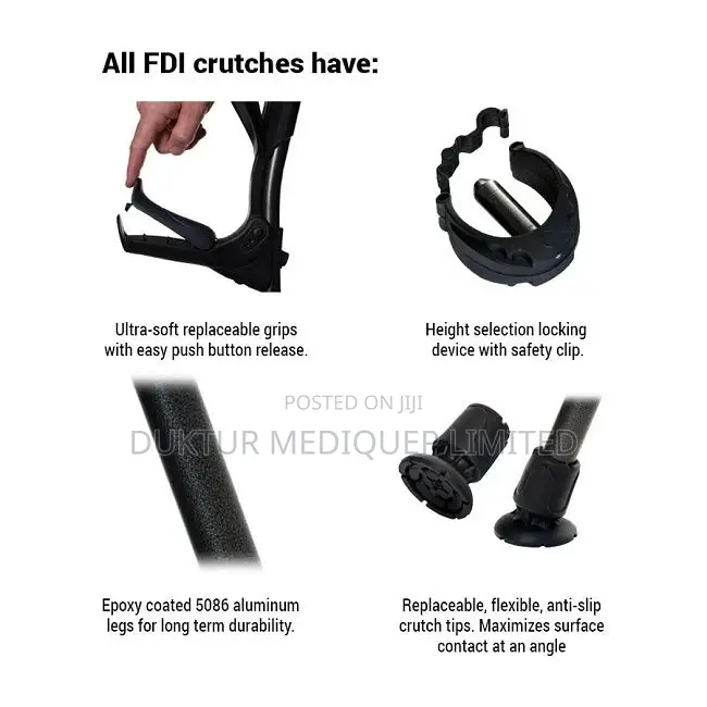 France-made Ergotech Elbow Crutches, 130kg Maximum Load 2pc