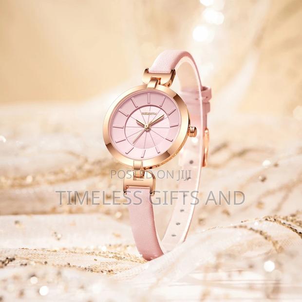 REBIRTH 2040 Ladies Pink Leather Strap Slim Elegant Watch