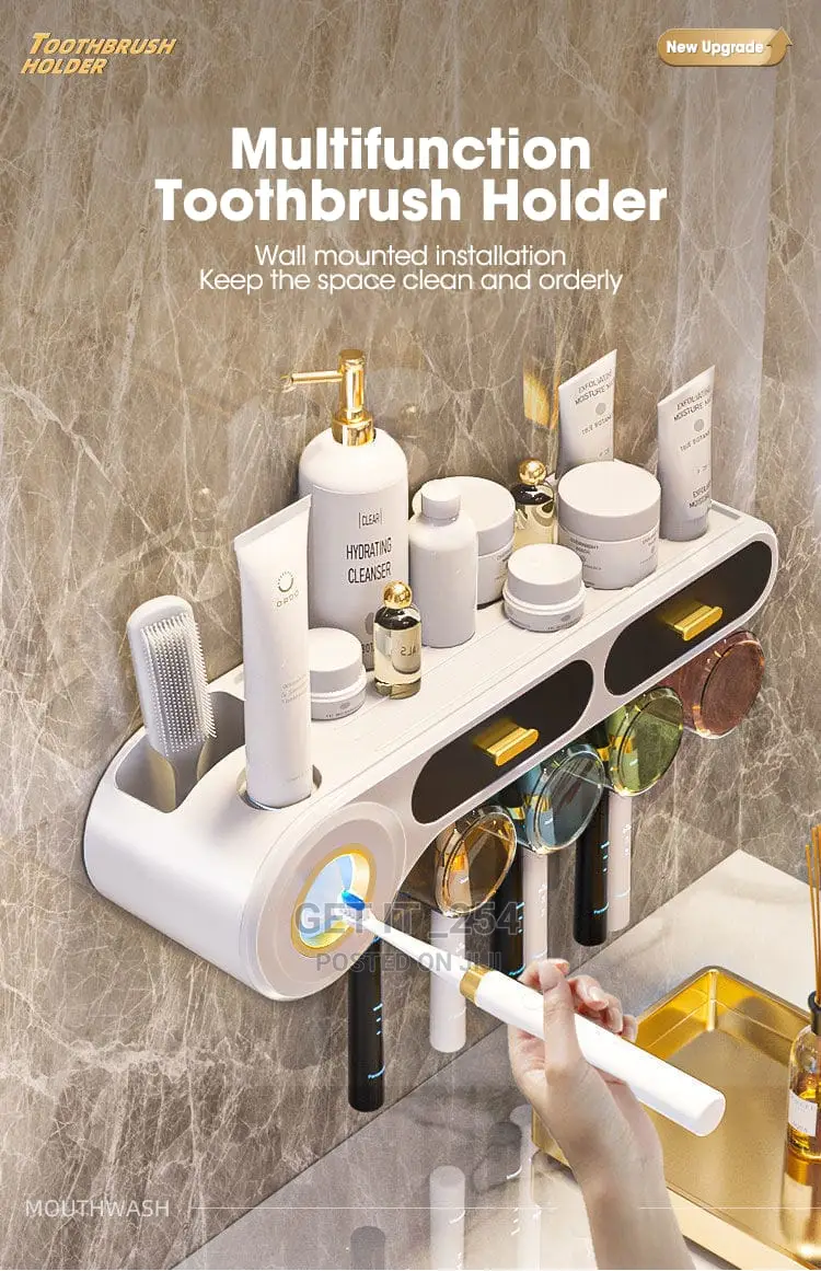 4cups Wall Mounted Self-Adhesive Toothpaste With Toothbrush