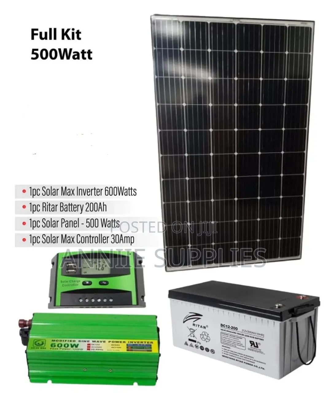 500W Solar + 200ah Battery + 1000W Inverter + 40A Controller