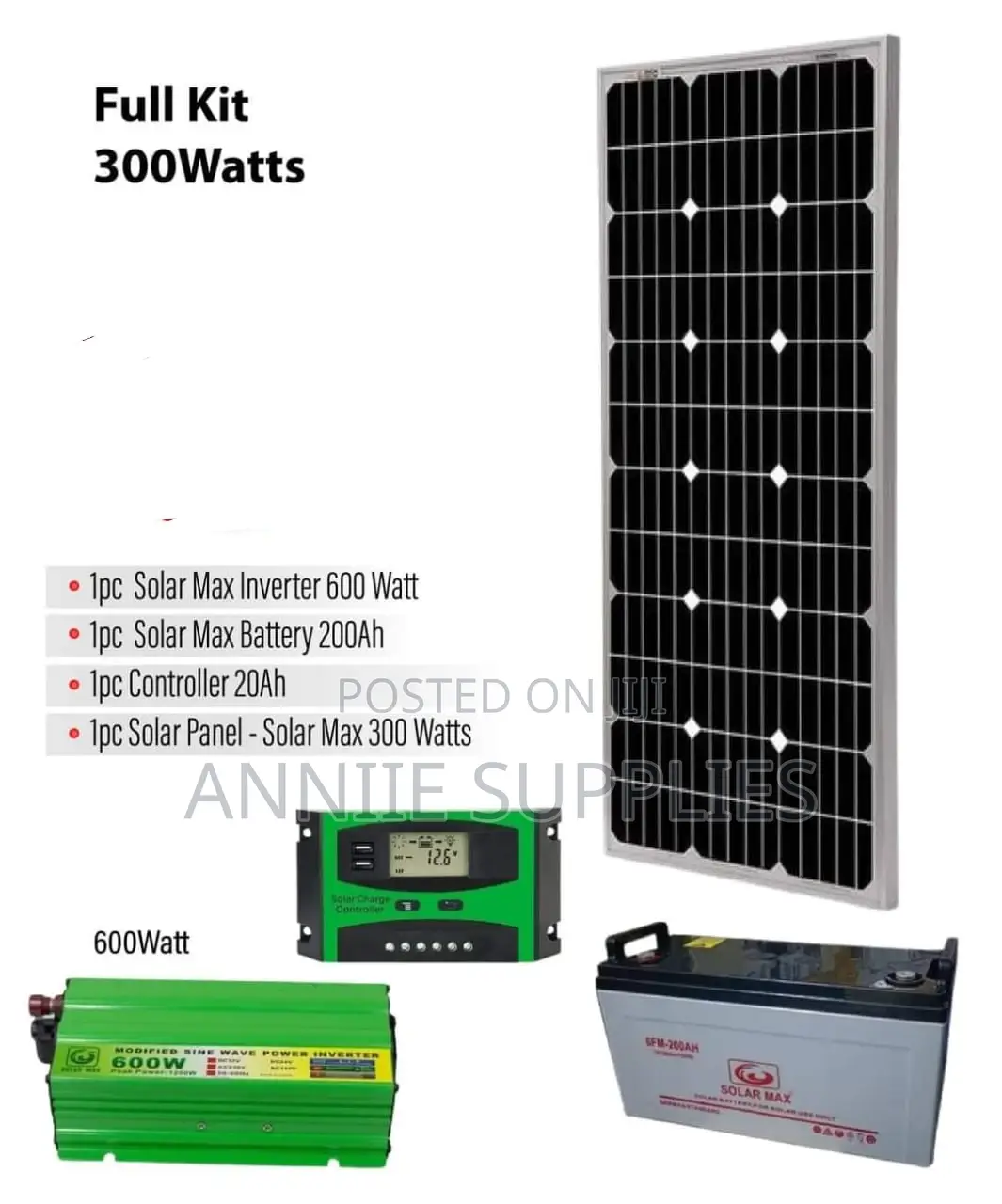 300W Solar + 200ah Battery + 20A Controller +600W Inverter