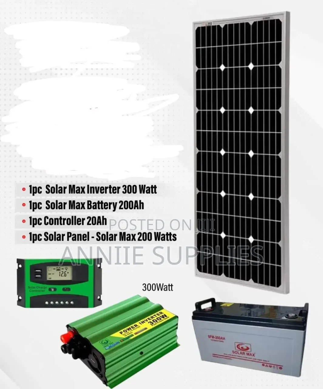 200W Solar +200ah Battery + 20A C0ntrolller + 300W Inverter