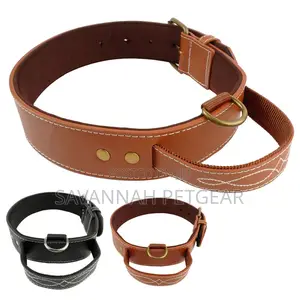 Quick Control Real Leather Dog Collar With Handle Dog