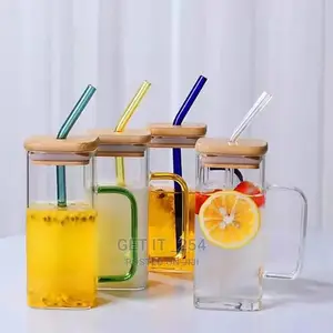 300ml Heat Resistance Squared Glass Cup With Bamboo Lid