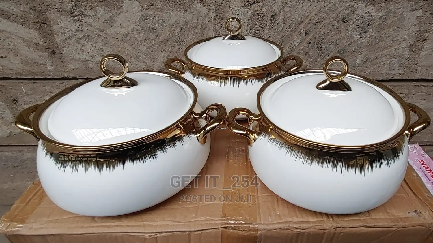 3pcs 3ltr Gold Finishing Ceramic Serving Bolws