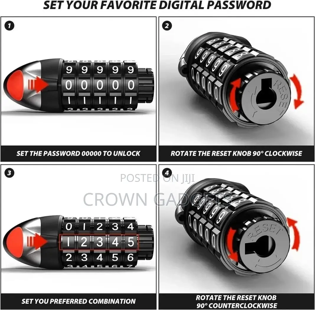 5-Digit Code Bike Lock Coiling Resettable