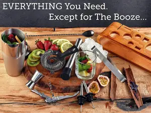 Bar Tool Set With Stylish Bamboo Wood Stand, Bartender