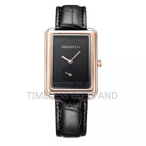 Rebirth 203 All Black Leather Rectangular Ladies Watch - main view