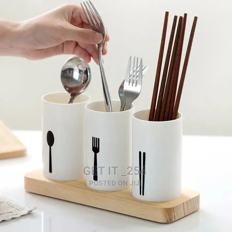 3pc Cutlery Organizer With Oak Base