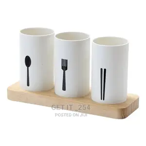 3pc Cutlery Organizer With Oak Base