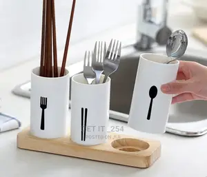 3pc Cutlery Organizer With Oak Base