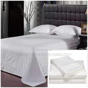 *Plain White Cotton Bedsheets With the Satin Line
